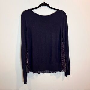 Ann Taylor LOFT Women’s Navy White Long Sleeve Sweater Sheer Polka Dot Back Sz S